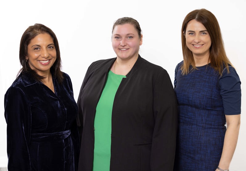 New Partners, Dipika Mistry and Chantal Ul Haq-Weedon with Leicester office head, Luiza Balan