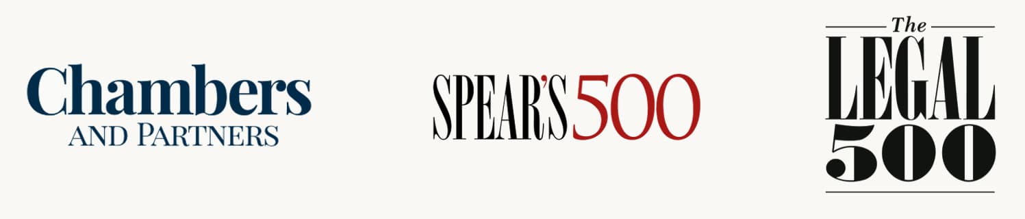 Accredited by Chambers and Partners, Spear's 500 and the Legal 500